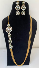 Indian Golden Layered Necklace Set with Kundan Pendant, Bollywood Design Layer polki Jewelry Set, Celebrities Polki Statement Necklace Set - Libasaa.com