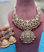 Exquisite Rajwadi Choker Emerald Drops Intricate Jhumkas, Rajsthani Traditional Choker Jhumka Set, Indian Choker Jhumka Jewelry Set, Pakistani Jewelry - Libasaa.com