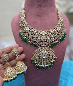 Exquisite Rajwadi Choker Emerald Drops Intricate Jhumkas, Rajsthani Traditional Choker Jhumka Set, Indian Choker Jhumka Jewelry Set, Pakistani Jewelry - Libasaa.com