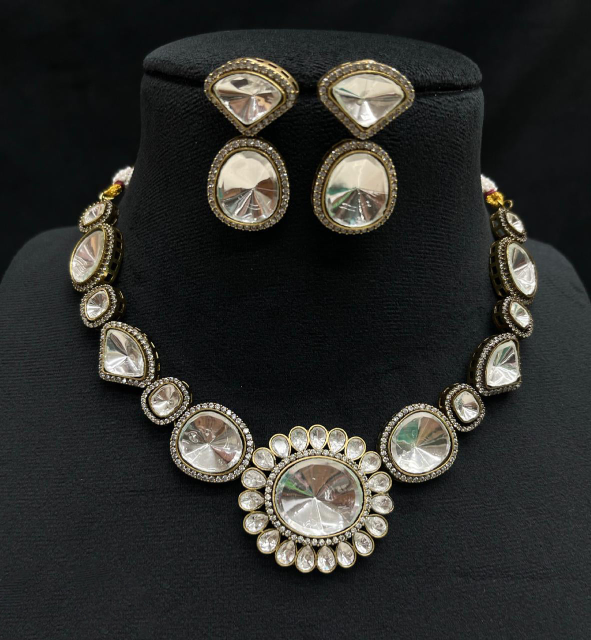 Handcrafted Intricately Designed Polki Indian Choker Set, Bollywood Polki Choker Set, Indian Polki Jewelry Set, Wedding Jewelry Set - Libasaa.com