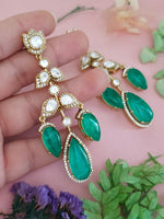 Royal Jaipuri Floral American Diamond Earrings Set, Royal CZ Earrings Set, Bollywood AD Earrings Set, Pakistani AD Earrings Jewelry Set - Libasaa.com