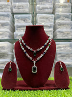 Double Layer CZ Indian Bridal Necklace Earrings Set, Bollywood Double Layer Necklace Set, AD Indian Layer Jewelry Set, Celebrity CZ Layer Necklace Set - Libasaa.com