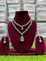 Double Layer CZ Indian Bridal Necklace Earrings Set, Bollywood Double Layer Necklace Set, AD Indian Layer Jewelry Set, Celebrity CZ Layer Necklace Set - Libasaa.com