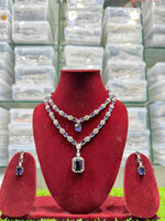 Double Layer CZ Indian Bridal Necklace Earrings Set, Bollywood Double Layer Necklace Set, AD Indian Layer Jewelry Set, Celebrity CZ Layer Necklace Set - Libasaa.com