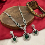 AD CZ Necklace Earrings Set, AD Jewelry Set, Indian AD Necklace Set, Bollywood Wedding CZ Jewelry Set, Celebrity AD Necklace Set - Libasaa.com