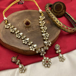 Jaipuri Pearl Beaded Kundan Necklace Earrings Set, Rajsthani Pearl Necklace Set, Jaipuri Kundan Jewelry Set, Indian Kundan Beaded Necklace Jewelry Set - Libasaa.com
