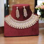 Celebrity Golden Layer Choker Earrings Set, Indian Golden Layer Choker Set, Wedding Layer Jewelry Set, Pakistani Golden Choker Set, Golden Choker Set - Libasaa.com