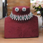 Celebrity Inspired AD Choker Earrings Indian Jewelry Set, Punjabi Choker Earrings Set, Pakistani CZ Choker Set, Bridal Indian Jewelry Set - Libasaa.com