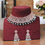 Mint Jaipuri Wedding Choker Earrings Set, Indian Bridal Mint Choker Set, Rajsthani Mint Jewerly Set, Pakistani Choker Earrings Set - Libasaa.com