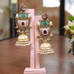 Indian Wedding Peacock Inspired Jhumki Earrings Set, Bollywood Peacock Design Jhumki Set, Celebrity Peacock Earrings Set, Bridal Peaock Jewelry Set - Libasaa.com