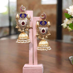 Indian Wedding Peacock Inspired Jhumki Earrings Set, Bollywood Peacock Design Jhumki Set, Celebrity Peacock Earrings Set, Bridal Peaock Jewelry Set - Libasaa.com