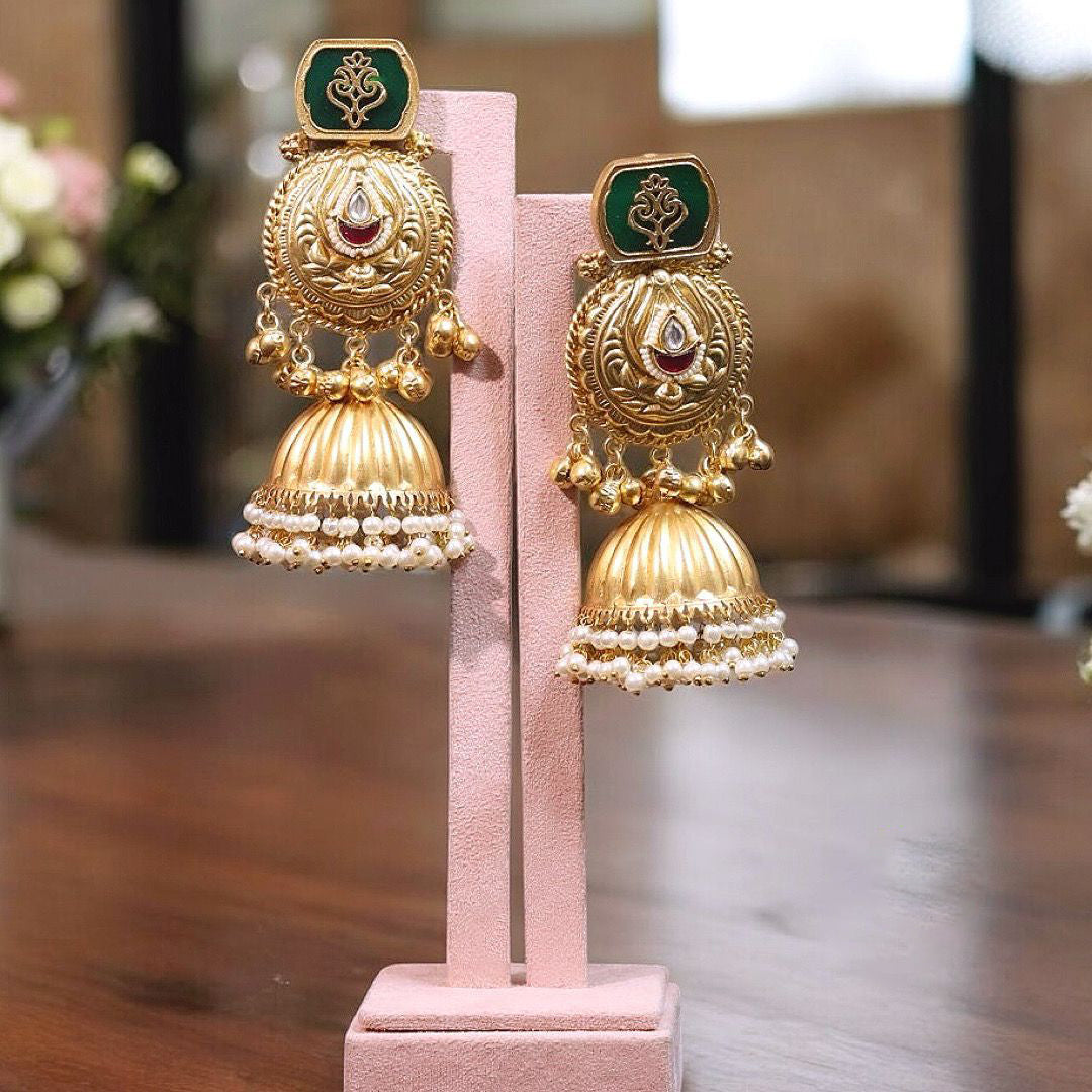 Pakistani Traditional Pearl Jhumki Earrings Set, Pakistani Bridal Kundan Jhumki Set, Indian Jhumki Set, Indian Kundan Jewelry Set - Libasaa.com