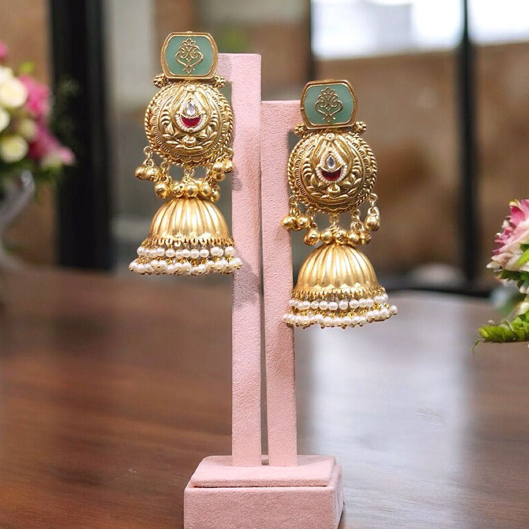 Pakistani Traditional Pearl Jhumki Earrings Set, Pakistani Bridal Kundan Jhumki Set, Indian Jhumki Set, Indian Kundan Jewelry Set - Libasaa.com