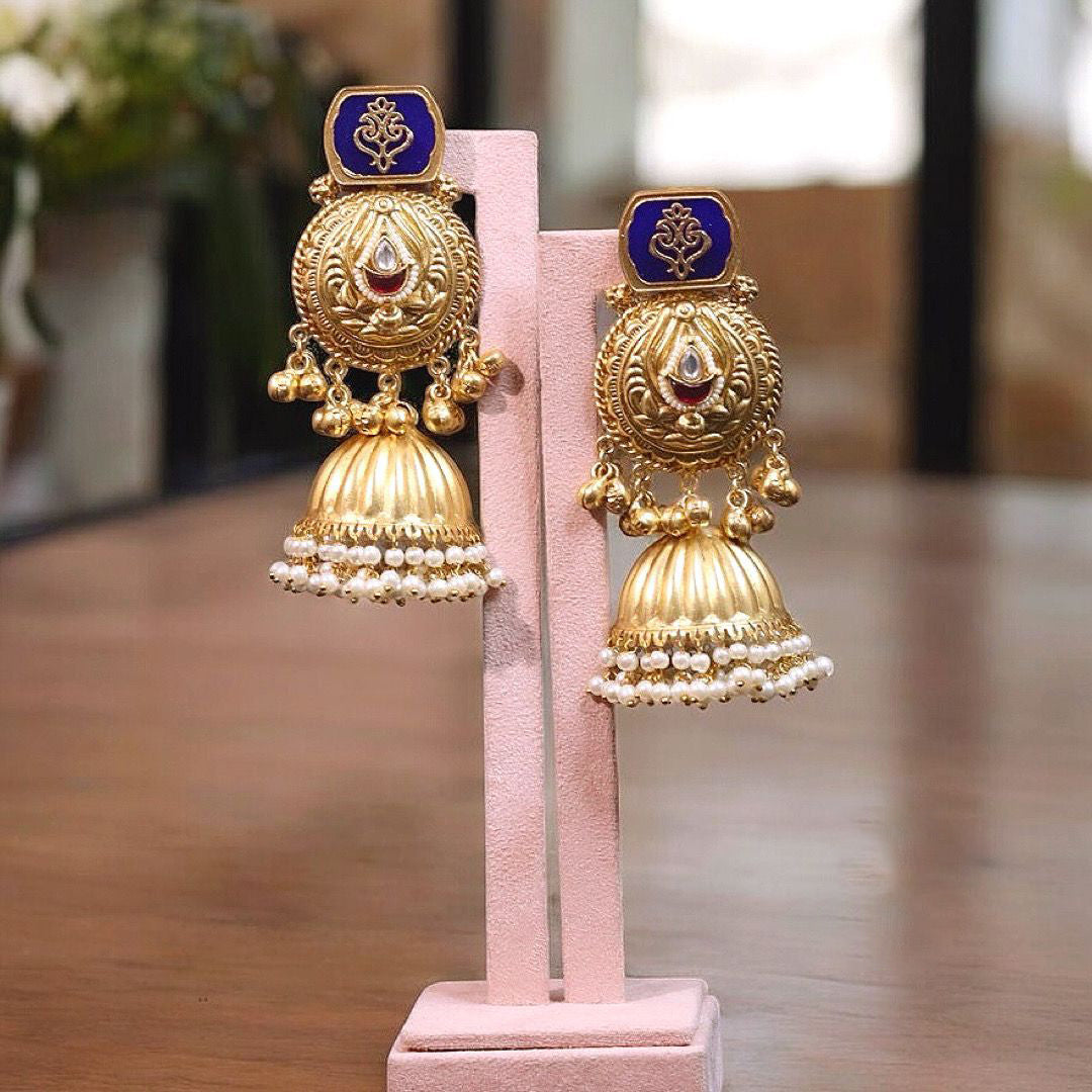Pakistani Traditional Pearl Jhumki Earrings Set, Pakistani Bridal Kundan Jhumki Set, Indian Jhumki Set, Indian Kundan Jewelry Set - Libasaa.com