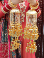 Bridal Wedding Golden Kaleere Indian Jewelry Set, Jaipuri Haathphool, Rajsthani Golden Kaleere Jewelry, Bridal Golden Layer Haathphool - Libasaa.com