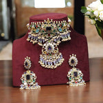 Nature Inspired Polki Choker Earrings Indian Jewelry Set, Bollywood Floral Polki Choker Set, Celebrity Polki Choker Earrings Set - Libasaa.com