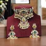 Nature Inspired Polki Choker Earrings Indian Jewelry Set, Bollywood Floral Polki Choker Set, Celebrity Polki Choker Earrings Set - Libasaa.com