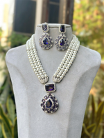 Bollywood Designed Teardrop Polki Necklace Earrings Set, Celebrity Teardrop Polki Jewelry Set, Wedding Polki Necklace Set, Bridal Teardrop Jewelry Set - Libasaa.com