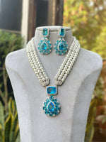 Bollywood Designed Teardrop Polki Necklace Earrings Set, Celebrity Teardrop Polki Jewelry Set, Wedding Polki Necklace Set, Bridal Teardrop Jewelry Set - Libasaa.com