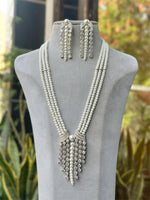 Rajsthani Triple Strand Necklace with Crystal Matching Earrings, Jaipuri Layer Crystal Necklace Set, Indian Traditional Jewelry Set, Royal Bridal Necklace Set, Bollywood Jewelry Set - Libasaa.com