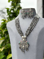 Classic Multi Strand Indian Polki Necklace Earrings Set, Indian Polki Jewelry, Traditional Multi Strand Polki Necklace Set - Libasaa.com