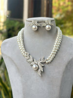 Crystal Beaded Floral Leaf Design Indian Necklace Set, Leaf Inspired Wedding Jewelry Set, Indian Nature Jewelry Set, Pakistani Necklace Set - Libasaa.com