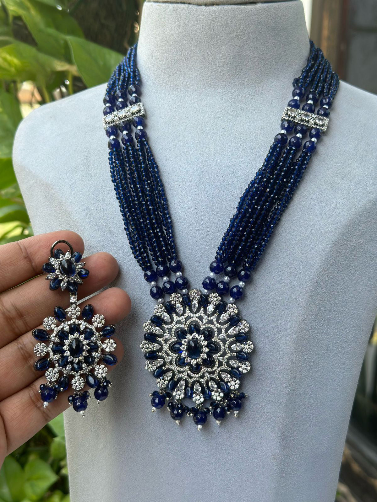Stunning Shrinkling Dazzel Necklace Earrings Set, Pakistani Multi Layer Necklace Set, Bollywood Detailign Jewelry Set, Bridal Necklace Set - Libasaa.com