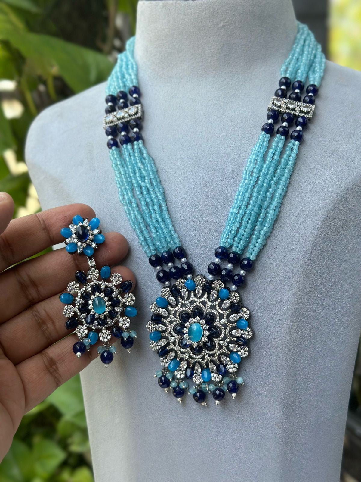 Stunning Shrinkling Dazzel Necklace Earrings Set, Pakistani Multi Layer Necklace Set, Bollywood Detailign Jewelry Set, Bridal Necklace Set - Libasaa.com