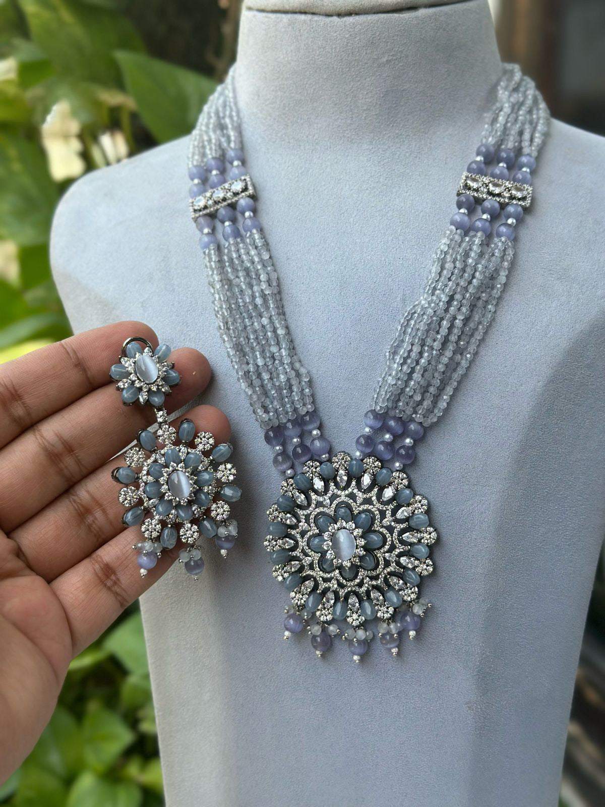 Stunning Shrinkling Dazzel Necklace Earrings Set, Pakistani Multi Layer Necklace Set, Bollywood Detailign Jewelry Set, Bridal Necklace Set - Libasaa.com
