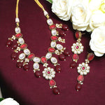 Indian Traditional Floral Polki Necklace Earrings Set, Rajsthani Ethnic Floral Necklace Set, Jaipuri Polki Jewelry Set - Libasaa.com