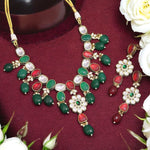 Indian Traditional Floral Polki Necklace Earrings Set, Rajsthani Ethnic Floral Necklace Set, Jaipuri Polki Jewelry Set - Libasaa.com