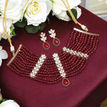 Red Multi Layer Polki Choker Earrings Set, Pakistani Layered Red Polki Jewelry Set, Bollywood Red Polki Necklace Set, Celebrity Inspired Red Polki Choker Set, Bridal Polki Necklace Set - Libasaa.com