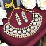 Bollywood Design Polki Stone Beaded Choker Earrings Set, Bollywood Inspired Polki Beaded Jewelry Set, Indian Celebrity Polki Choker Set - Libasaa.com