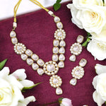 Glamorous Bollywood Polki Beaded Necklace Earrrings Set, Celebrity Designed Polki Necklace Set, Indian Polki Jewelry Set, Pakistani Polki Jewelry Set - Libasaa.com