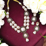 Glamorous Bollywood Polki Beaded Necklace Earrrings Set, Celebrity Designed Polki Necklace Set, Indian Polki Jewelry Set, Pakistani Polki Jewelry Set - Libasaa.com