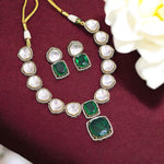 Luxury Indian Wedding Polki Necklace Earrings Set, Indian Polki Beaded Necklace Set, Bollywood Silver Green Polki Jewelry Set, Jaipuri Polki Necklace Set, Bridal Jewelry Set - Libasaa.com