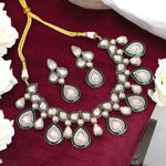 Indian Celebrities Inspired Teardrop Polki Choker Earrings Set, Indian Teardrop Jewelry Set, Wedding Polki Choker Set, Bollywood Teardrop Necklace Set, Bridal Teardrop Choker Set - Libasaa.com