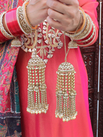 Handcrafted Jhumki Inspired Kaleere Traditional Jewelry, Golden Kaleere Bridal Accessories, Multi Layer Kaleere, Layered Indian Golden Jhumki Kaleere, Wedding Kaleere - Libasaa.com