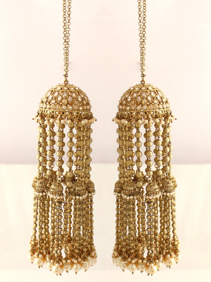 Handcrafted Jhumki Inspired Kaleere Traditional Jewelry, Golden Kaleere Bridal Accessories, Multi Layer Kaleere, Layered Indian Golden Jhumki Kaleere, Wedding Kaleere - Libasaa.com