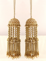 Handcrafted Jhumki Inspired Kaleere Traditional Jewelry, Golden Kaleere Bridal Accessories, Multi Layer Kaleere, Layered Indian Golden Jhumki Kaleere, Wedding Kaleere - Libasaa.com