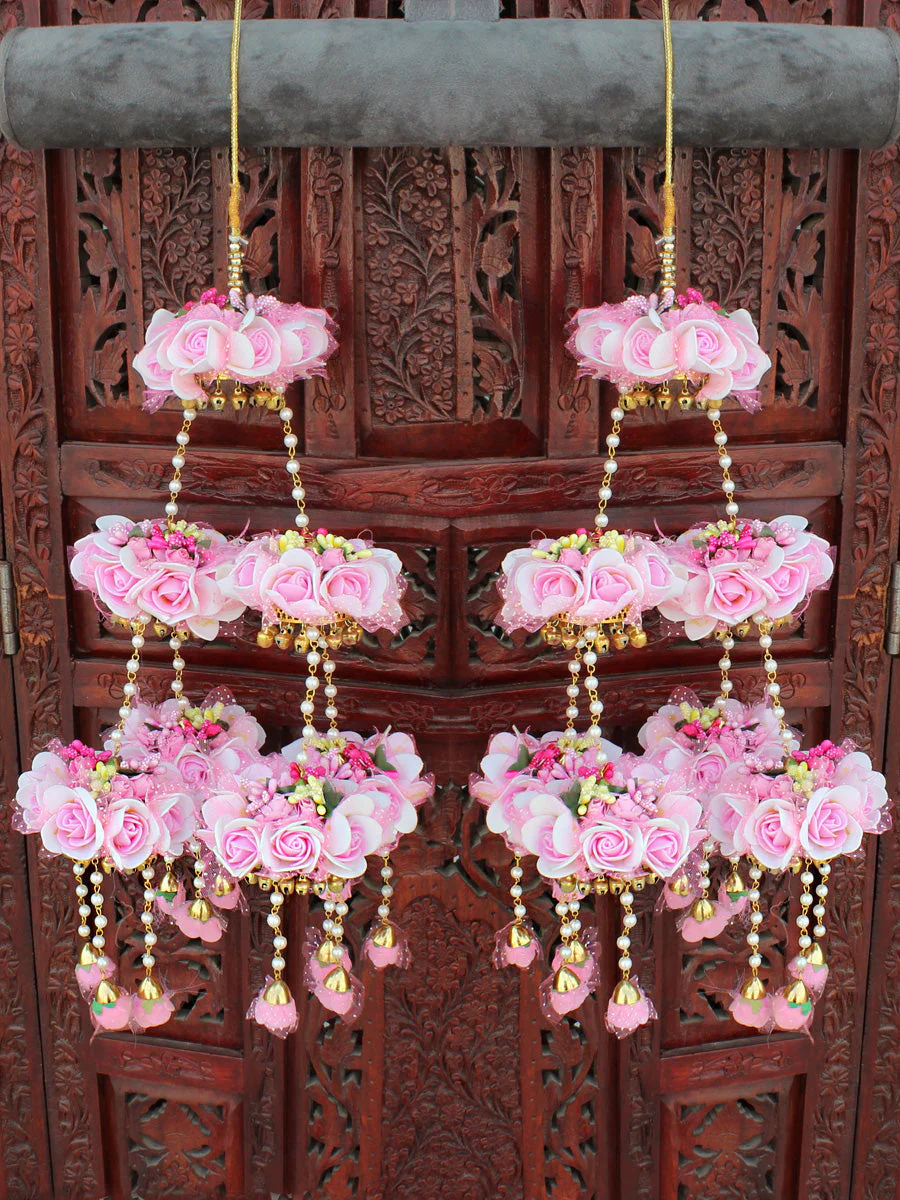 Floral Inspired Indian Wedding Kaleere Bridal Jewelry, Floral Design Pakistani Haathphool, Lotus Bridal Kaleera, Jaipuri Haathphool Set - Libasaa.com