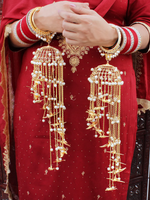 Ethnic Gold Bridal Kaleere Multi Tiered Dangling Beads, Pakistani Kaleere, Indian Wedding Kaleere, Jaipuri Golden Haathphool Set - Libasaa.com