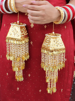 Exquisite Temple Gold Kaleere Indian Jewelry Set, Indian Temple Inspired Haathphool Set, Golden Traditional Kaleere Set, Pakistani Kaleere Set - Libasaa.com