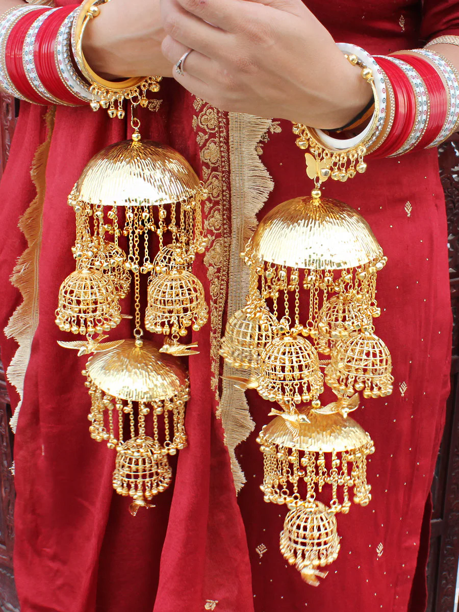 Indian Bird Inspired Golden Kaleere Set, Indian Bird Design Haathphool Set, Jaipuri Kaleere Set, Pakistani Haathphool Set - Libasaa.com