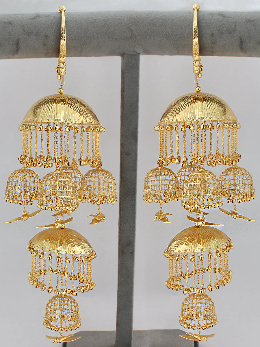 Indian Bird Inspired Golden Kaleere Set, Indian Bird Design Haathphool Set, Jaipuri Kaleere Set, Pakistani Haathphool Set - Libasaa.com