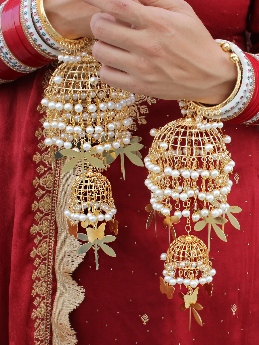 Elegant Gold Layering Kaleere Indian Jewelry Set, Pakistani Kaleere Set, Bridal Haathphool Set, Punjabi Golden Kaleere, Bollywood Kaleere Set - Libasaa.com
