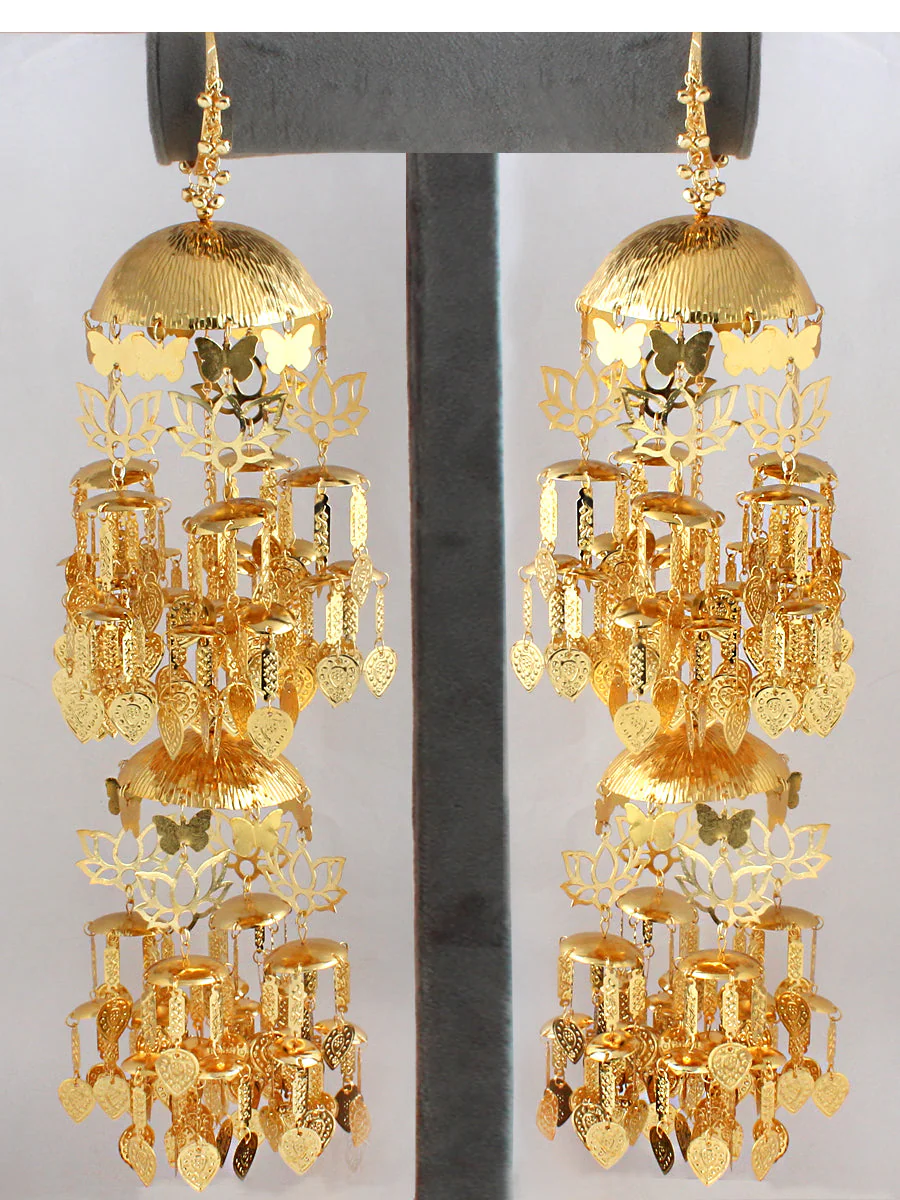 Intricate Butterfly And Lotus Design Bridal Kaleere Set, Lotus Inspired Wedding Haathphool Set, Indian Butterfly Kaleere Set, Pakistani Ethic Golden Lotus Design Kaleere Jewelry - Libasaa.com