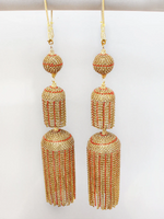 Dazzling Hanging Tassels Golden Kalire Jewelry Set, Indian Bridal Golden Kalire Set, Bollywood Golden Tassel Kalire, Pakistani Haathphool Set - Libasaa.com