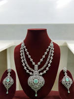 Three Layered Indian Sparkling AD Necklace Earring Set, CZ Layer Necklace Set, Multi Layer AD Jaipuri Necklace Jewelry Set, CZ Layer Jewelry Set - Libasaa.com