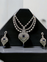 Three Layered Indian Sparkling AD Necklace Earring Set, CZ Layer Necklace Set, Multi Layer AD Jaipuri Necklace Jewelry Set, CZ Layer Jewelry Set - Libasaa.com